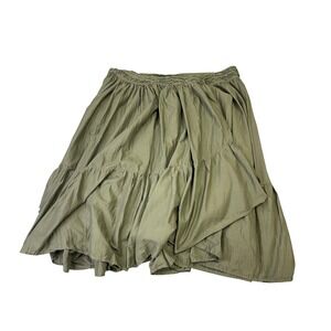 Denim 24/7 Olive Green Tiered Cotton Maxi Skirt Plus Size 28W Boho Ruffle Waist
